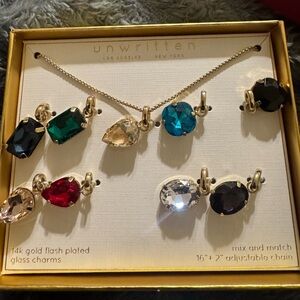 Unwritten 14k Gold Plated Interchangeable Glass Charms Jewelry Set